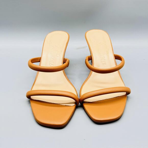 J Crew Sandals Womens 10 Brown Leather Wedge Slide Two Strap Square Toe NEW - Picture 3 of 12